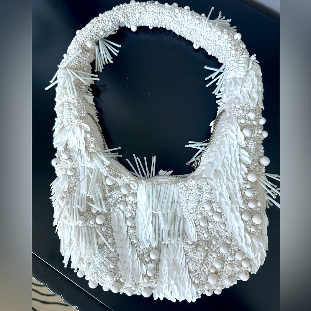 Zara beaded white handbag